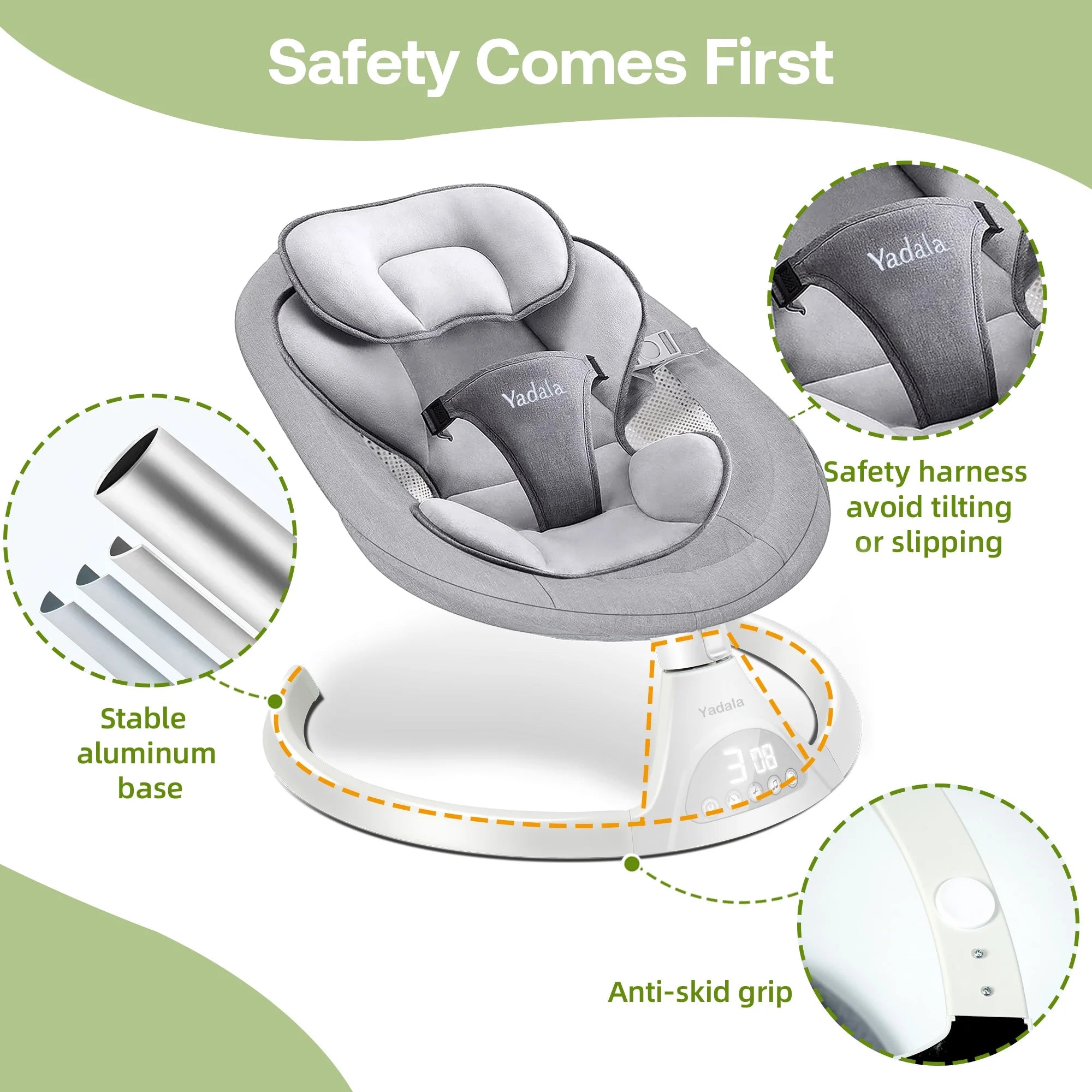 Electronic Baby Portable Bouncer & Rocker for Infants - Bluetooth with 5 Speeds - Babymate