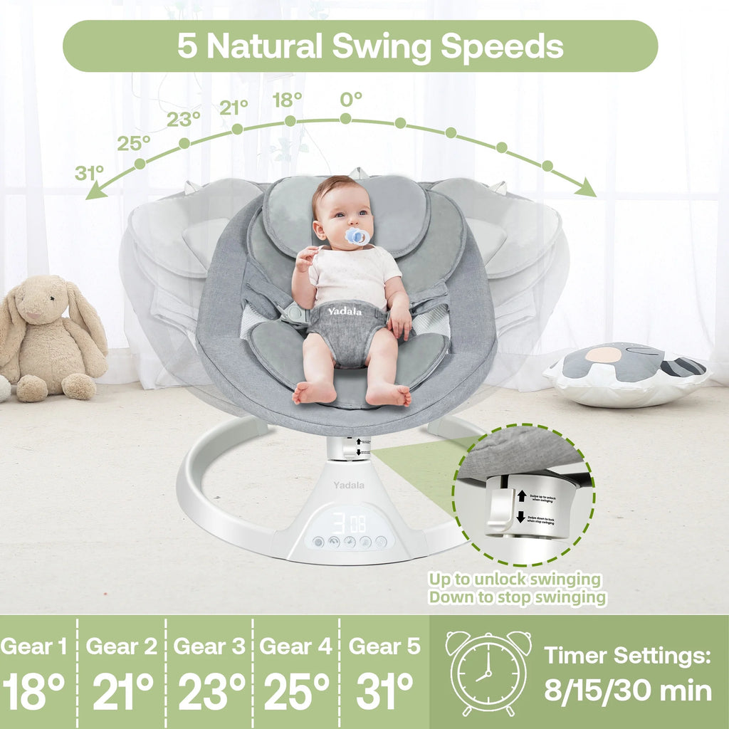 Electronic Baby Portable Bouncer & Rocker for Infants - Bluetooth with 5 Speeds - Babymate