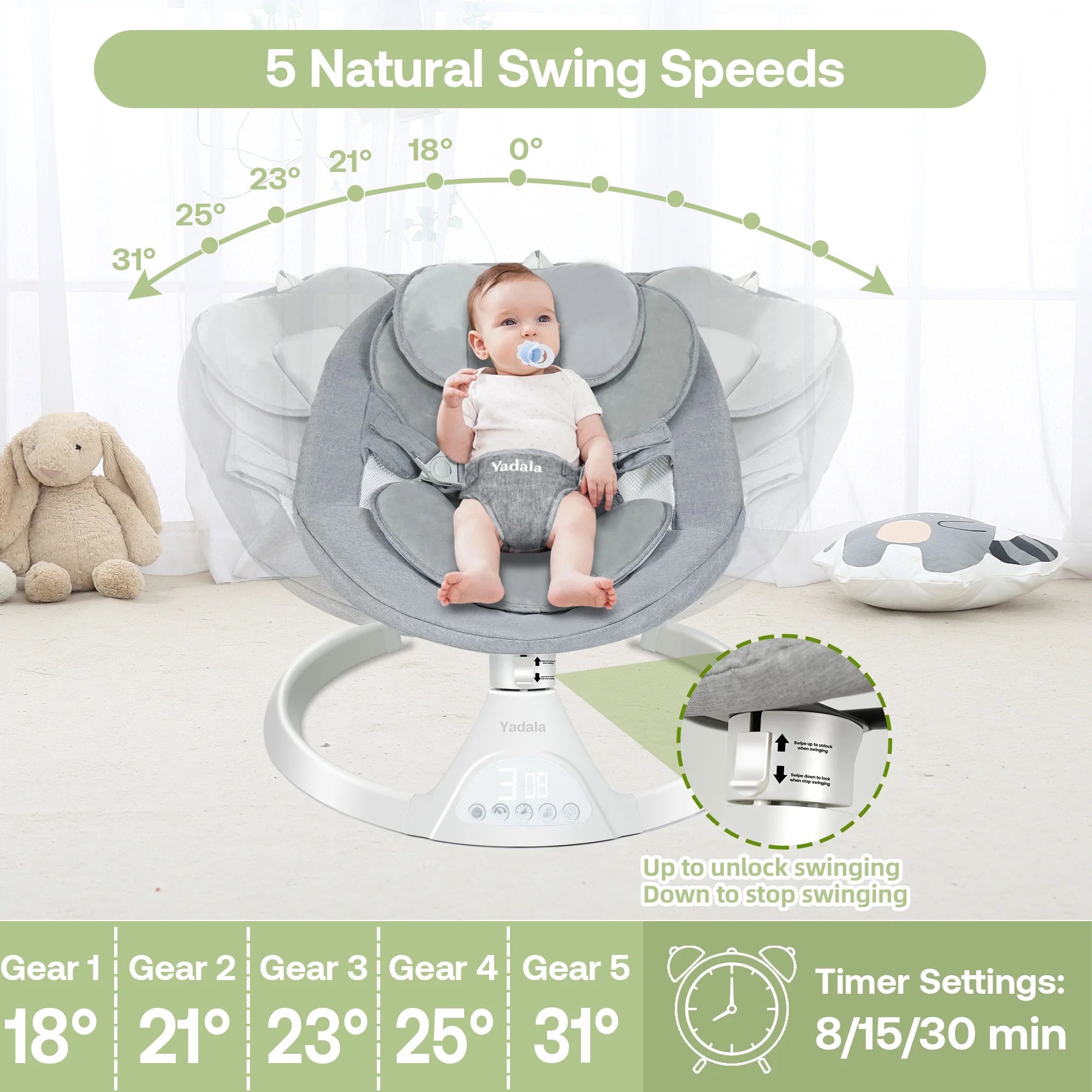 Electronic Baby Portable Bouncer & Rocker for Infants - Bluetooth with 5 Speeds - Babymate